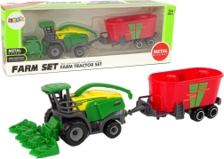 Mähdrescher mit Anhänger – grün‑rotes landwirtschaftliches Fahrzeug, Kunststoffspielzeug