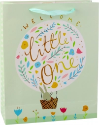 Grüne Geschenktasche mit Häschen zur Begrüßung des Babys