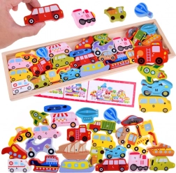 Großes hölzernes Fahrzeug-ABC-Set – 27 Teile, Puzzle und Sortieren