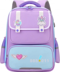 Schulrucksack mit Aufnähern und Brustgurt lila 16L