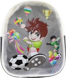 Kinder-Rucksack mit Fußballer-Motiv, transparente Vorderseite