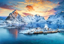 Puzzle Sonnenaufgang über Sakrisøya, Lofoten, Norwegen 1000 Teile