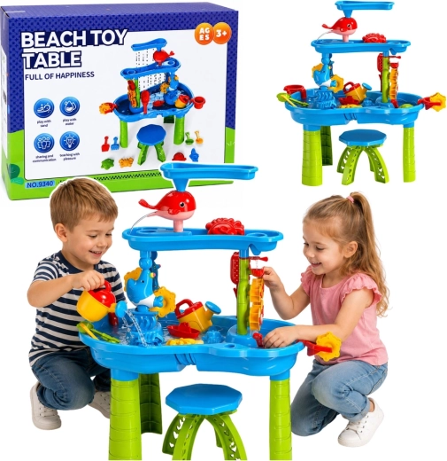 Mehrstufiger Kinder-Wasserspieltisch mit Stühlchen und Zubehör 63 cm