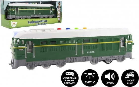 Plastlokomotive mit Batterie, mit Sound und Licht, 35 cm – Grün
