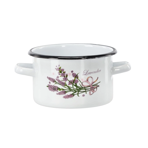 Emailletopf 2 l, 16 cm, weiß mit Lavendelmotiv – 1 Stück