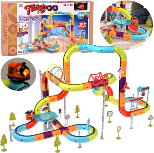 Magnetische DIY-Eisenbahnstrecke und Baukasten mit Zug, 114 Teile