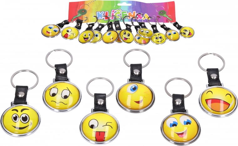 Schlüsselanhänger mit Smiley – glitzernder beidseitiger Anhänger 4 cm