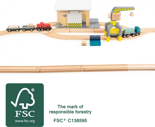 small foot Frachtdepot mit Kran und Schienen aus FSC-Holz