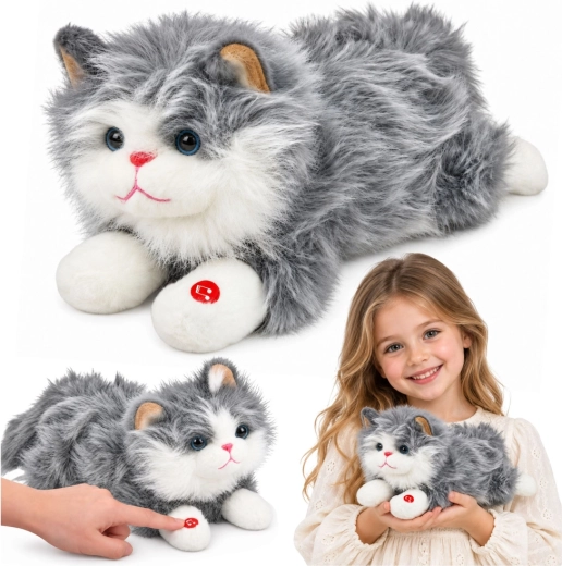 Interaktiver Plüschkater mit Miauen, grau-weiß, 40 cm