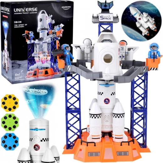 Raumstation mit Rakete, Space Shuttle und Projektor + Figuren