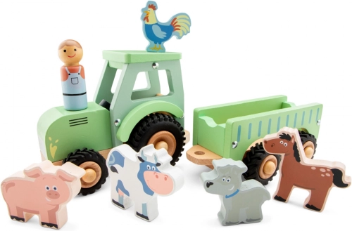 Holztraktor mit Anhänger und Tieren – New Classic Toys