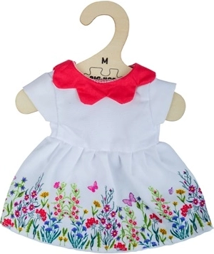 Weißes Blumen-Kleid mit rotem Kragen für 34 cm Puppe
