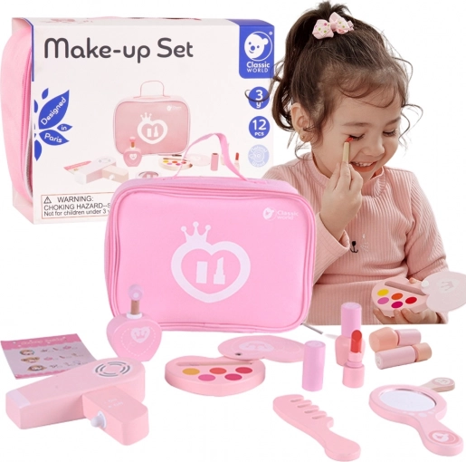Klassisches WORLD Kinderschminkset aus Holz in rosafarbener Tasche