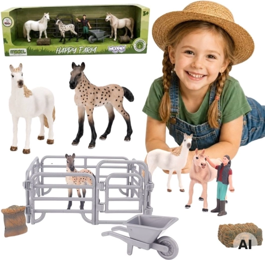 WOOPIE Figuren-Set Bauernhof – Pferde und Bauer mit Zubehör (11 Teile)