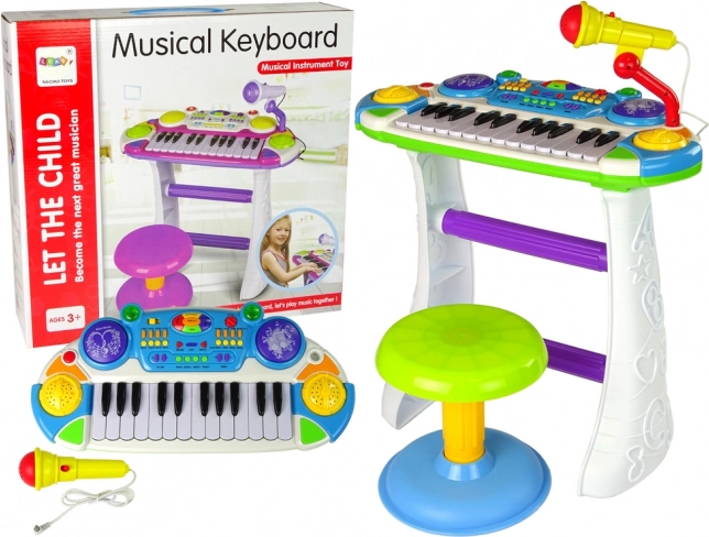 Elektronisches Kinderklavier mit Mikrofon und Hocker – blau