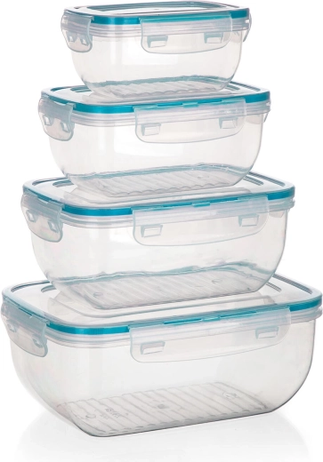 Hermetische rechteckige Lebensmittelbehälter LEYA – Set mit 4 Stück (0,14–2,3 l)