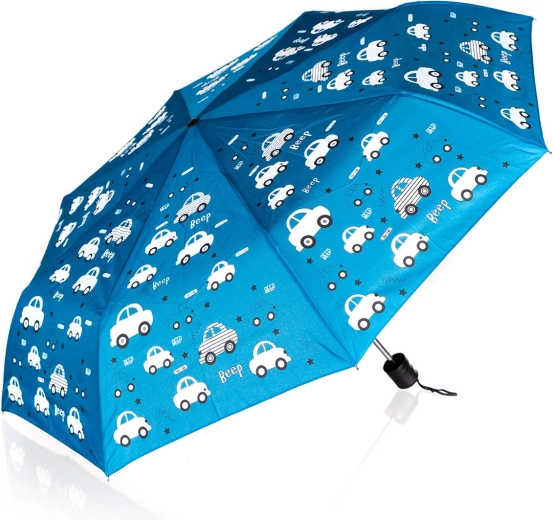 Faltbarer Kinder-Regenschirm 52 cm Farbwechsel – blau mit Autos