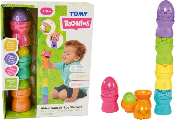 TOMY Toomies stapelbare Eier-Pyramide Hide & Squeak