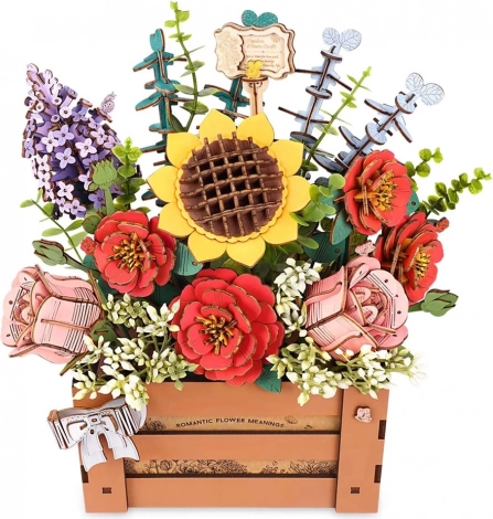 3D Holzpuzzle Blumenkasten mit Blumen