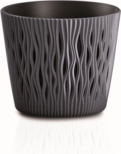 Blumentopf Sandy Round mit Einsatz 12,8 cm anthrazit