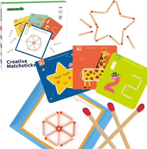 TOOKY TOY hölzernes Montessori-Logikspiel mit magnetischen Stäbchen, 58 Teile