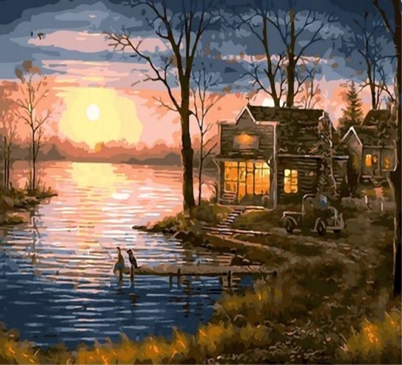 Norimpex Malen nach Zahlen Sonnenuntergang über dem See 40 × 50 cm