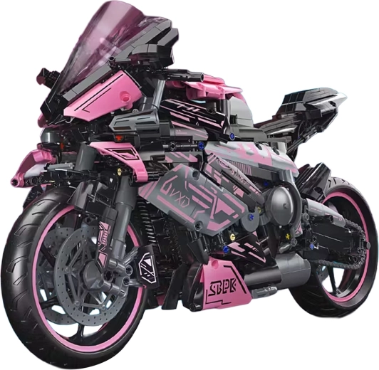 Bausatz eines rosa Rennmotorrads, 2066 Teile