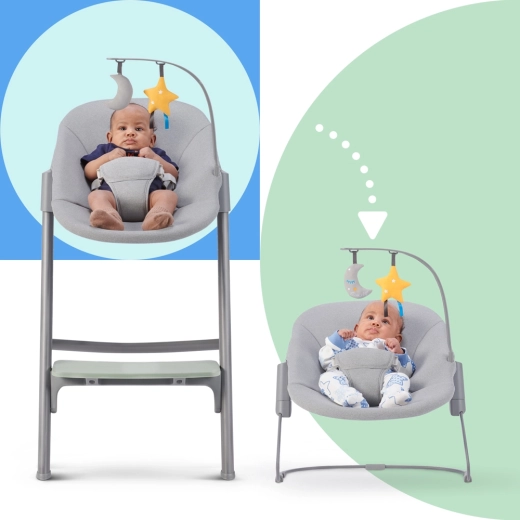 Babywippe mit Spielzeugen für Beschäftigung und Feinmotorik