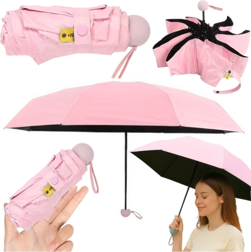 Faltbarer Taschenschirm mit UV-Schutz UPF 50+, rosa, 90 cm