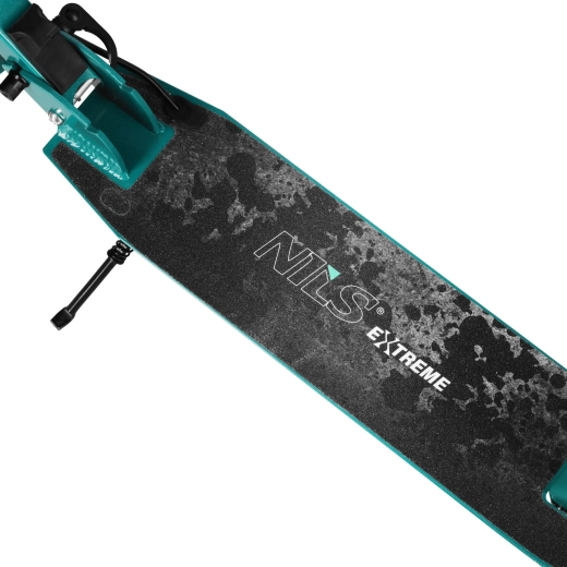 Rutschfeste Trittfläche, Ständer und Hinterradbremse