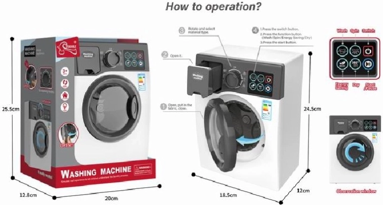 Moderne Kinderwaschmaschine mit Batteriebetrieb