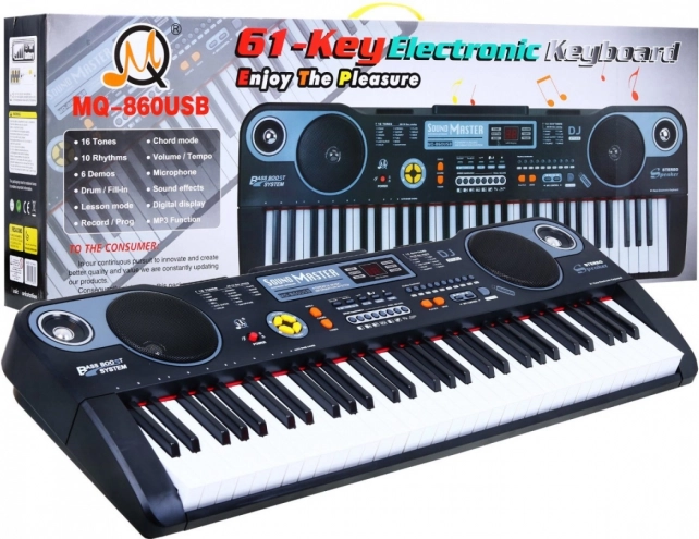 Kinder-Keyboard mit USB, Mikrofon und Lernmodus, 61 Tasten