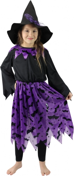 Kinderkostüm Hexe mit Hut und Fledermäusen
