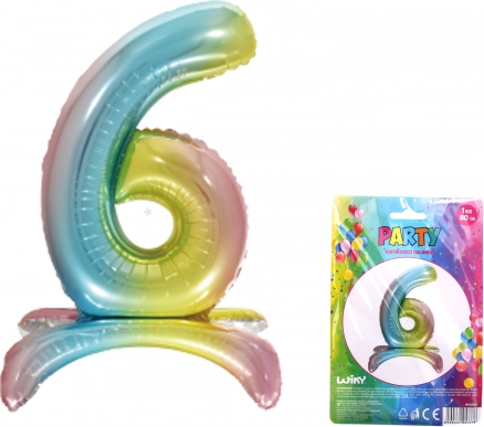 Aufblasbarer Ballon Zahl 6 Regenbogen 80 cm