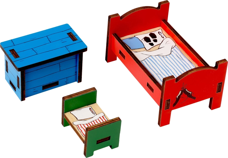 Holzmöbel für das Puppenhaus von Pippi Langstrumpf – Schlafzimmer