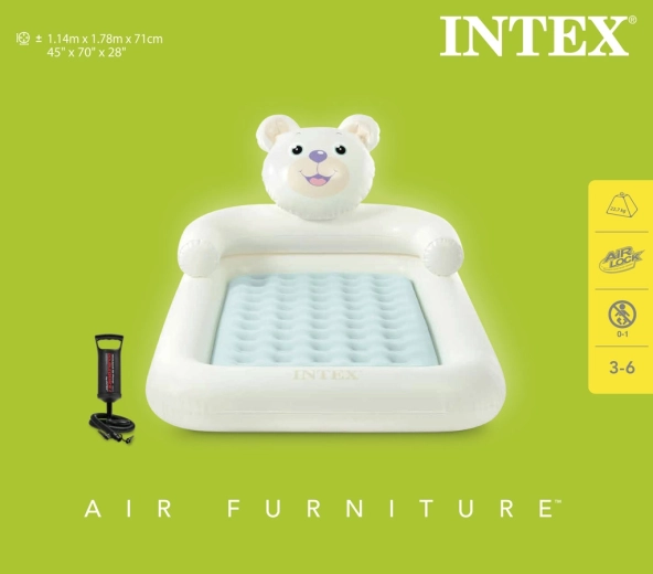Aufblasbare Kindermatratze in Bärenform mit Kolbenpumpe INTEX