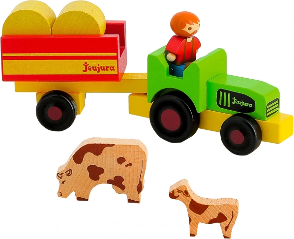 Jeujura Holzfiguren Bauer mit Traktor