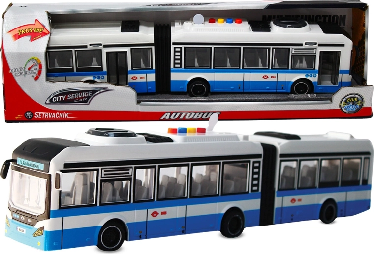 Gelenkbus 1:16 blau mit Geräuschen und Schwungradantrieb