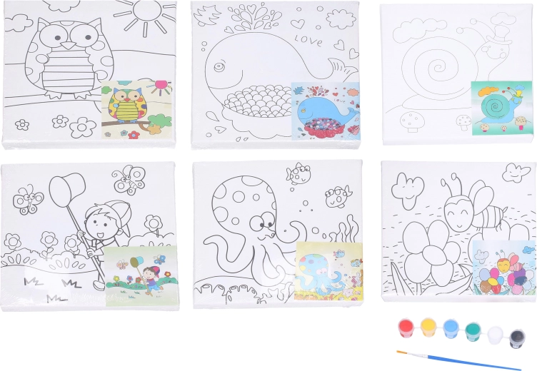 Kinder-Malset auf Leinwand 20×20 cm mit Vorlage, Farben und Pinsel