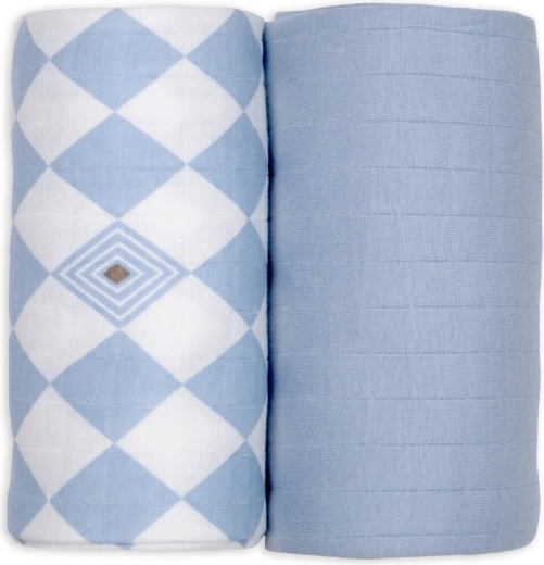 Lodger Swaddler aus Bio-Baumwolle 110 × 110 cm, Blue fogg – 2 Stück