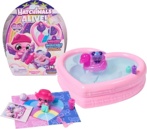 Hatchimals Neon-Regenbogen-Poolparty – herzförmiger Pool und 2 Eier