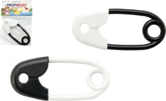 Rassel in Form einer Sicherheitsnadel, schwarz-weiß, 12 cm