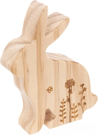 Holzhäschen mit Blume, braun, 9 cm