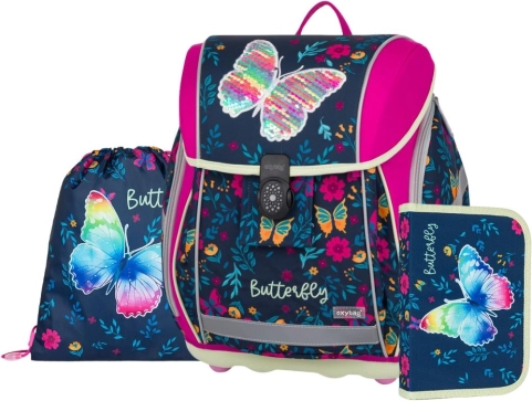 Schulset Premium Light Schmetterling – Rucksack, Beutel und Federmäppchen
