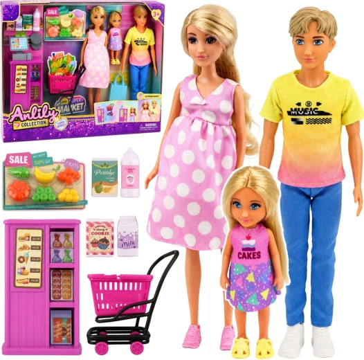 Anlily Familie im Supermarkt – Set mit 3 Puppen und Zubehör