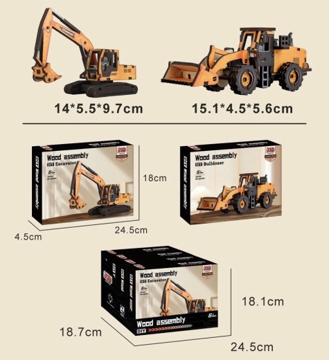 Holzbausatz Baumaschine 14 cm (Radlader oder Bagger) – 1 Stück