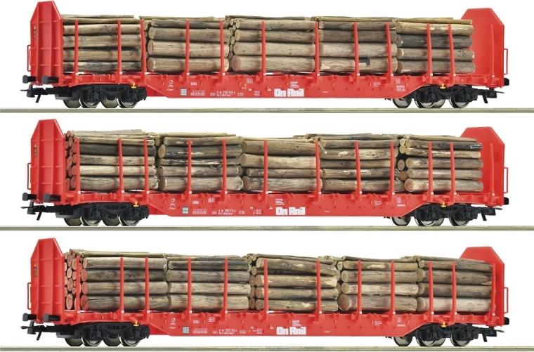 Roco Set aus 3 Rungenwagen Rnoos mit Ladung OnRail (H0)
