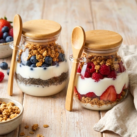 Praktisches Set aus 2 Bechern mit Löffeln