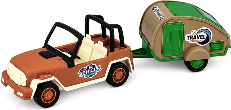 Realistisches Reiseset: Auto + Wohnwagen