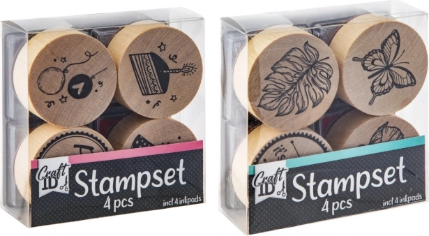 Set aus Holzstempeln mit Stempelkissen – Party und Natur, 4 Stk.